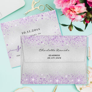 Silver purple glitter dust metal monogram envelope