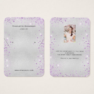 Silver purple glitter earrings photo display card
