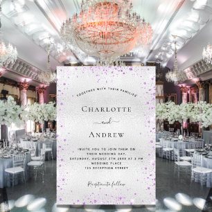 Silver purple glitter elegant wedding invitation