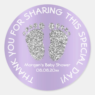 Silver Purple Glitter Feet Baby Shower Favour Than Classic Round Sticker