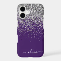 Silver Purple Glitter Girly Monogram Name