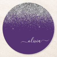 Silver Purple Glitter Girly Monogram Name