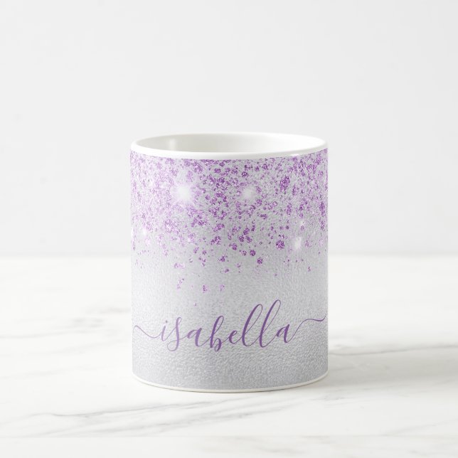 Silver purple glitter name script glamourous coffee mug (Center)