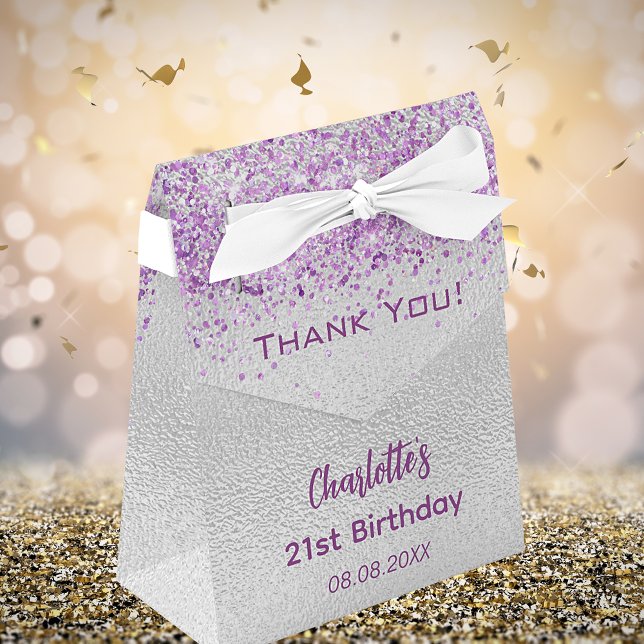 Silver purple glitter sparkles name thank you favour box (Creator Uploaded)