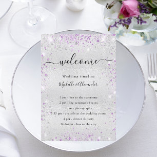 Silver purple glitter wedding program enclosure card