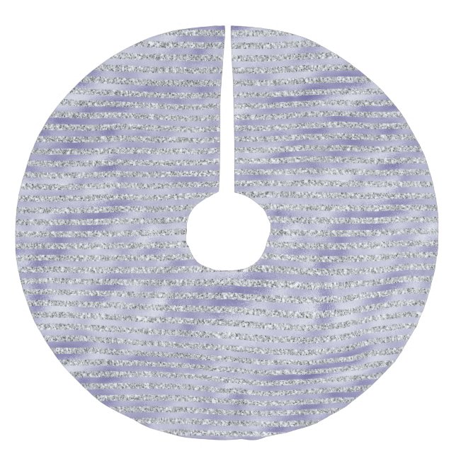 Silver Purple Glitzy Glitter Stripes Brushed Polyester Tree Skirt (Front)