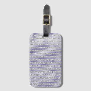 Silver Purple Glitzy Glitter Stripes Luggage Tag