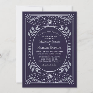 Silver & Purple Gothic Vintage Tarot Wedding QR Invitation