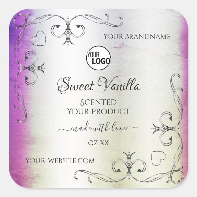 Silver Purple Marble Ornate Product Labels Logo (Front)