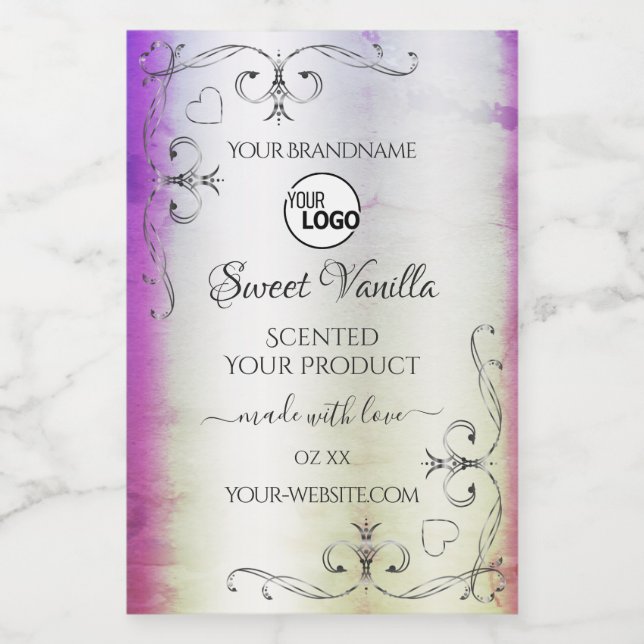 Silver Purple Marble Ornate Product Labels Logo (Single Label)