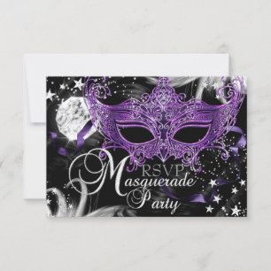 Silver Purple Mask Star Night Masquerade RSVP