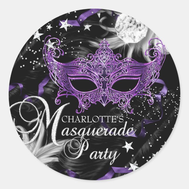 Silver Purple Mask Star Night Masquerade Sticker (Front)