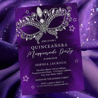 Silver Purple Masquerade Mask Star Quinceanera