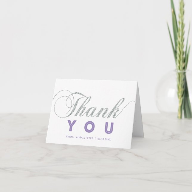 Silver & Purple | Modern Chic Party Thank You Note (Front)