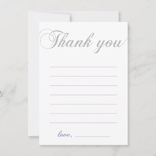 Silver & Purple | Modern Girl Party Thank You Note (Front)