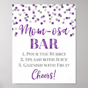 Silver Purple Mum-osa Bar Sign Baby Shower