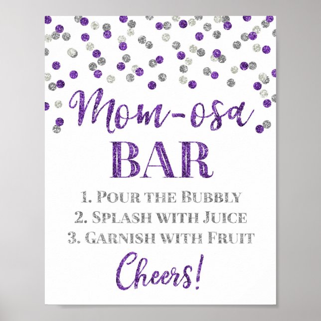 Silver Purple Mum-osa Bar Sign Baby Shower (Front)