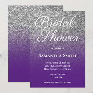 Silver Purple Ombre Glitter Bridal Shower Invitation