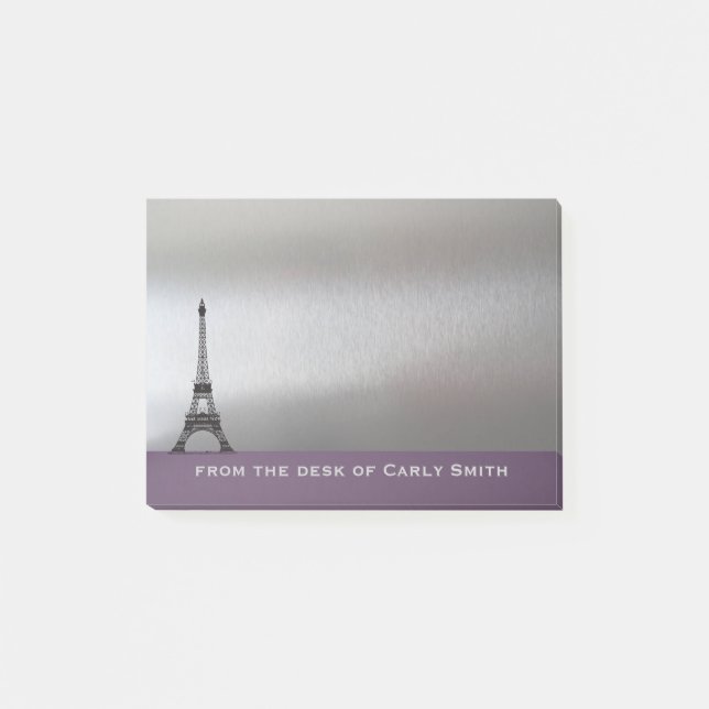 Silver Purple Paris Eiffel Tower Personalised Post-it Notes (Front)