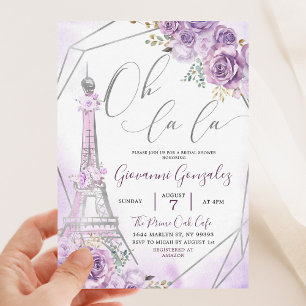 Silver Purple Paris Oh La La Bridal Shower Invitation