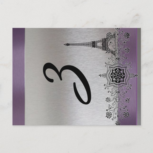 Silver Purple Paris Vertical Table Number Postcard (Front)