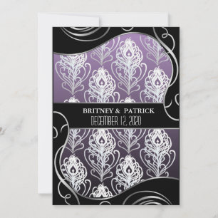 Silver Purple Peacock Feather Wedding Invitations