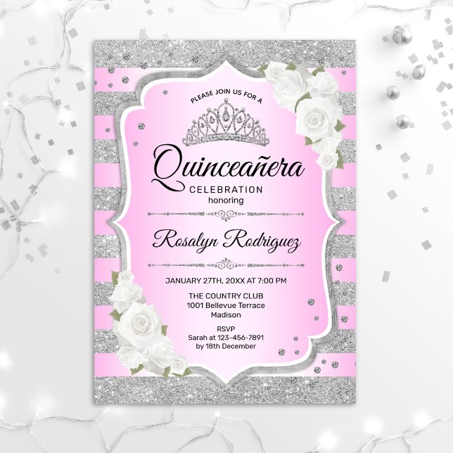 Silver Purple Pink Quinceanera Invitation (Creator Uploaded)