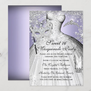 Silver & Purple Princess Masquerade Sweet 16 Invitation