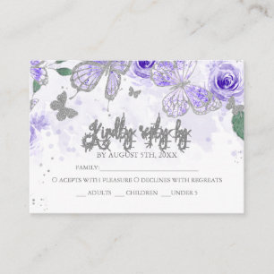 Silver Purple Quinceanera Butterfly Budget RSVP Enclosure Card