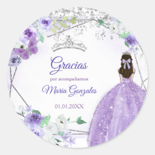Silver Purple Quinceañera Favour Thank You Gift  Classic Round Sticker