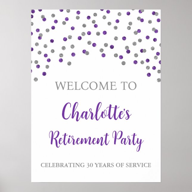 Silver Purple Retirement Party Custom 18x24 Poster (Front)