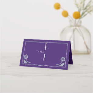 Silver Purple Royal Mediaeval Sword Wedding Place Card