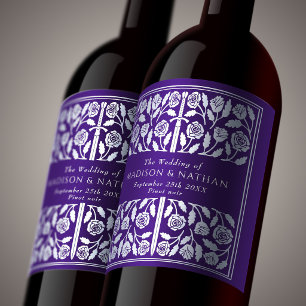 Silver Purple Royal Mediaeval Sword Wedding Wine Label