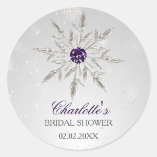 silver purple snowflakes bridal shower stickers