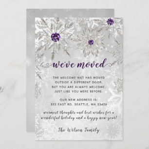 Silver Purple Snowflakes We've Moved Holiday Cards