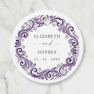 Silver Purple Snowflakes Winter Wedding Favour Tags