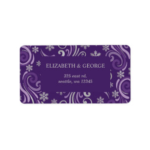 Silver Purple Snowflakes Winter Wedding Label
