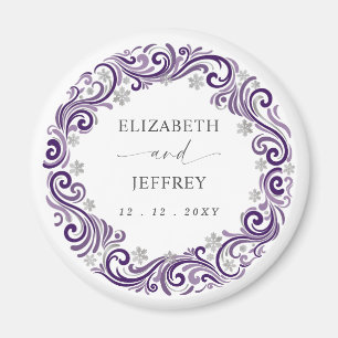 Silver Purple Snowflakes Winter Wedding Magnet