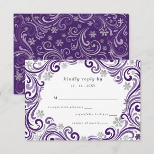 Silver Purple Snowflakes Winter Wedding RSVP Card