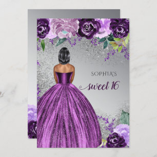 Silver Purple Sparkle Dress Sweet 16 birthday Invi Invitation