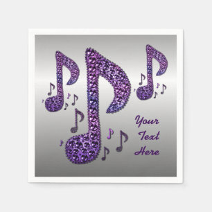 Silver Purple Sparkle Music Notes Napkins
