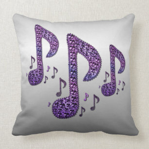 Silver Purple Sparkle Music Notes Throw Pillow