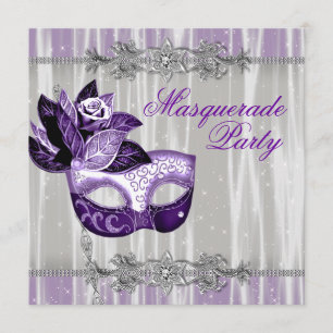 Silver Purple Sparkles Purple Masquerade Party Invitation