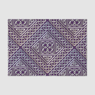 Silver Purple Square Shapes Celtic Knots Pattern Tissue Paper