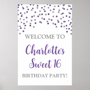 Silver Purple Sweet 16 Birthday Custom 20x30 Poster