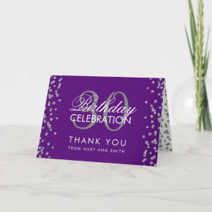 Silver Purple Thank you 30th Birthday Confetti Card