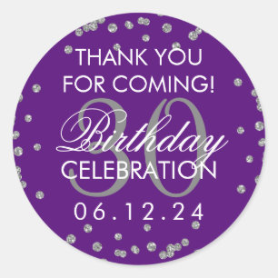 Silver Purple Thank You 30th Birthday Confetti Classic Round Sticker