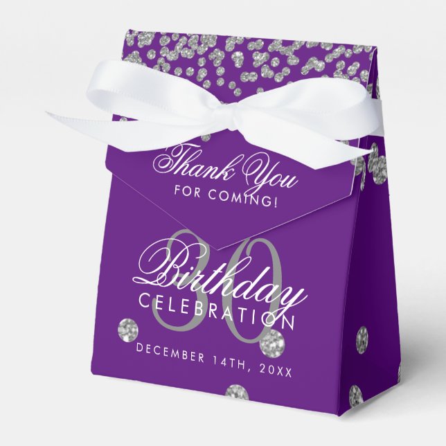 Silver Purple Thank You 30th Birthday Confetti Favour Box (Front Side)