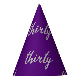 Silver Purple "Thirty" 30 Birthday Party Glitter Party Hat