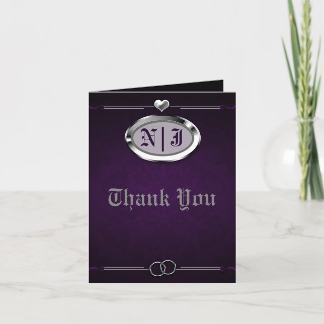 Silver & Purple Vintage Gothic Thank You Card (Front)